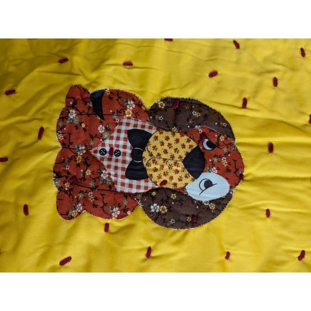 Vintage Rustic Handmade Quilt w/ Sewn Patches Yellow 42 X 76